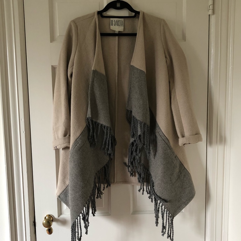 BB Dakota Candice Fringe Colorblock coat - S